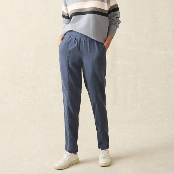 Faherty Blue High Rise Arlie Tencel Linen Blend Tapered Pants - Picture 1 of 7